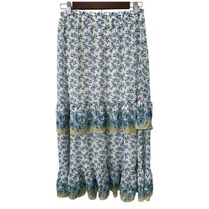 NWT Max Studio Blue Floral Tiered Maxi Skirt Boho Cottagecore S